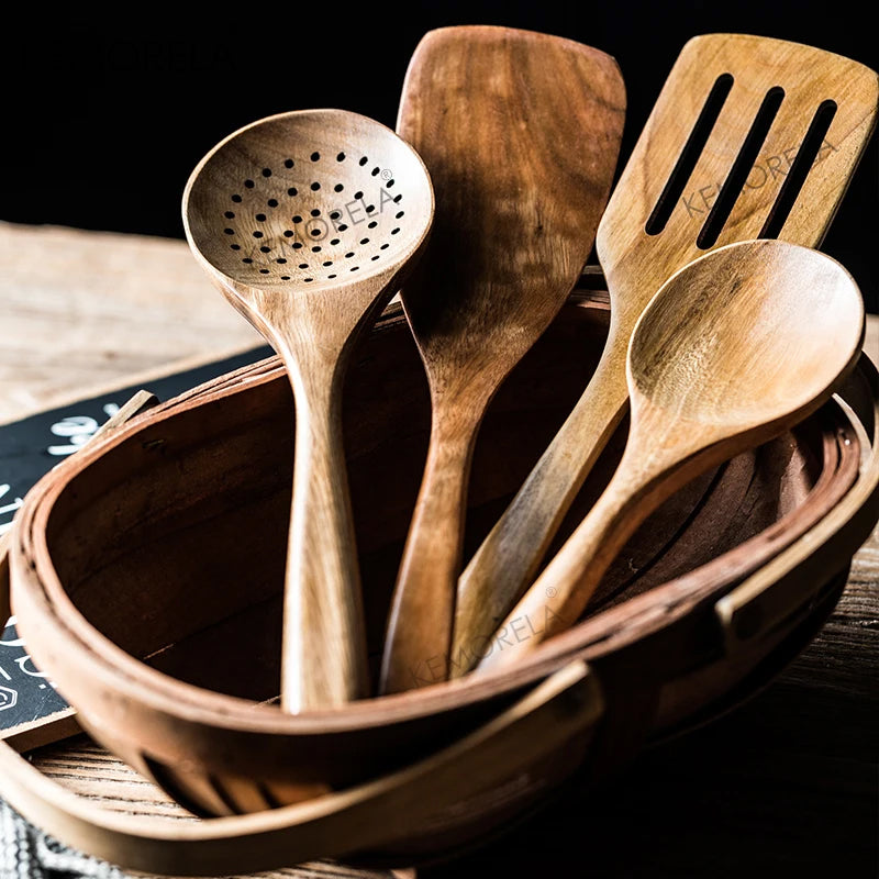 Non-Stick Silicone Cooking Utensils Set with Wooden Handles