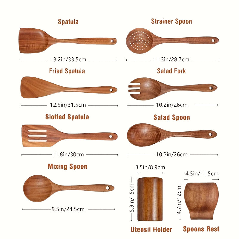 Non-Stick Silicone Cooking Utensils Set with Wooden Handles