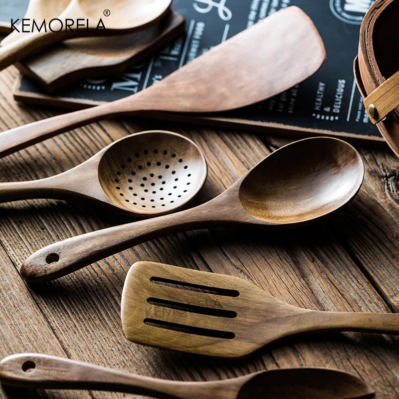 Non-Stick Silicone Cooking Utensils Set with Wooden Handles