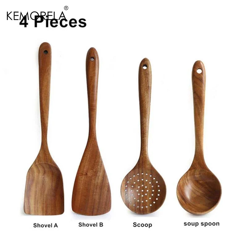 Non-Stick Silicone Cooking Utensils Set with Wooden Handles