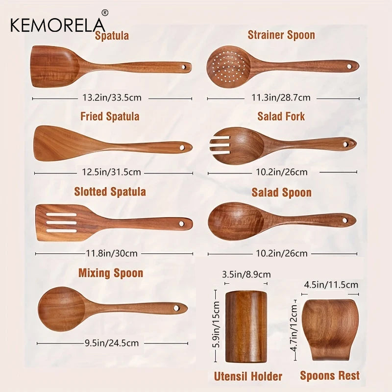 Non-Stick Silicone Cooking Utensils Set with Wooden Handles