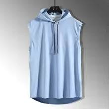 Vest Sleeveless Tees For Male Hooded Blue