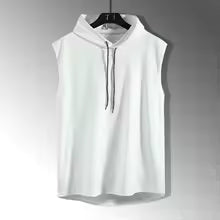 Vest Sleeveless Tees For Male Hooded White