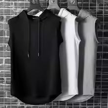 Vest Sleeveless Tees For Male Hooded Grey