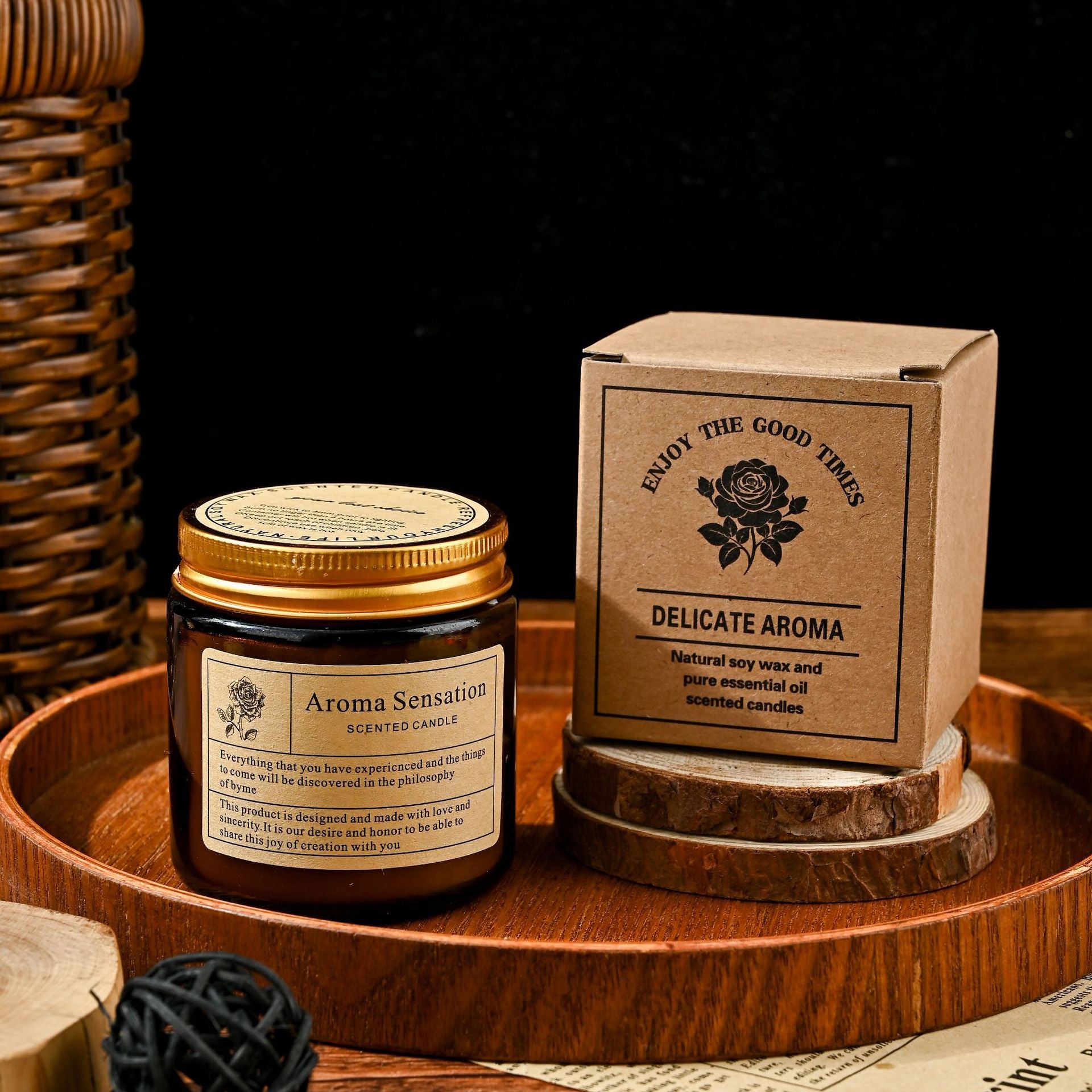 Luxury Amber Glass Scented Candle with Wooden Wick