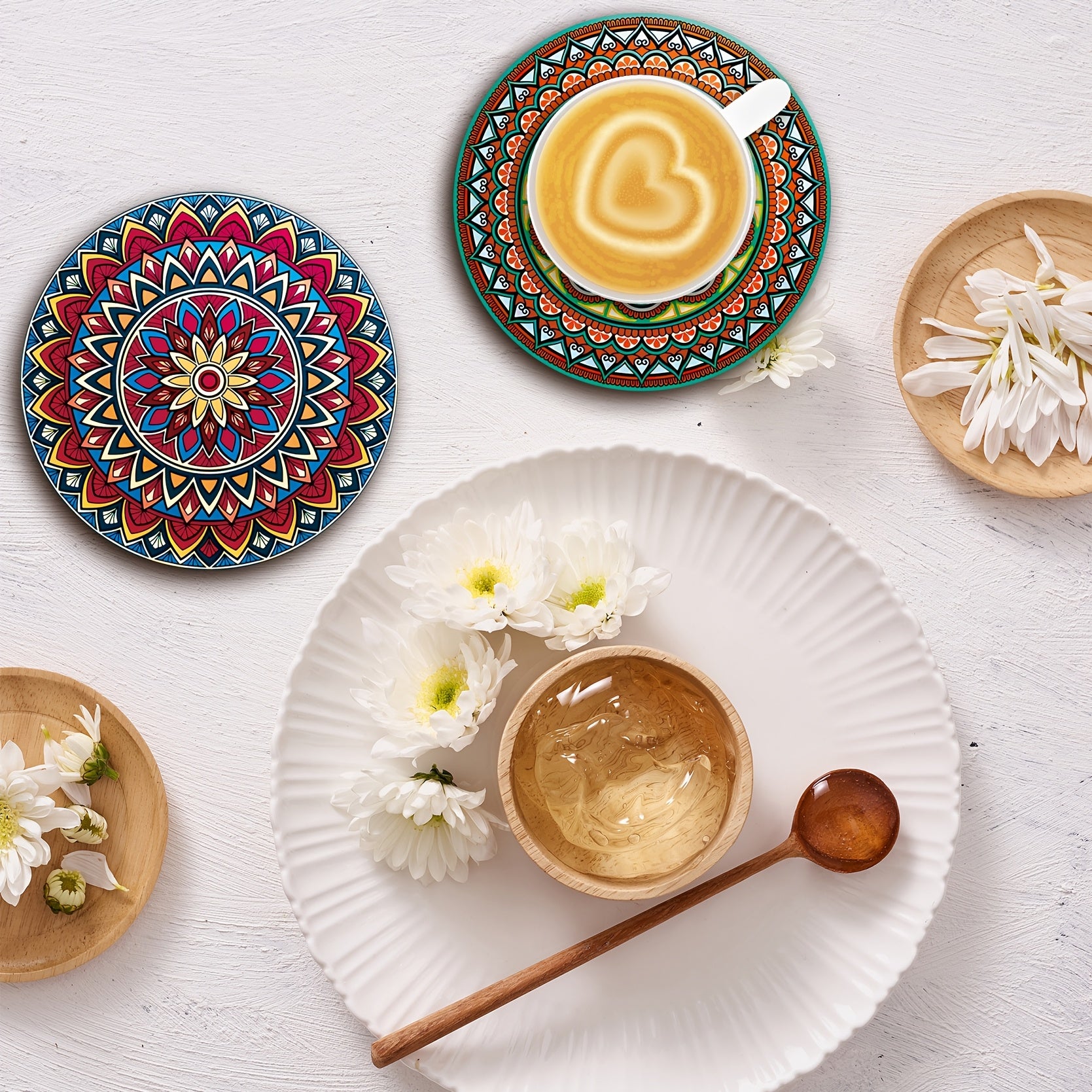 Premium Hexagonal Wooden Coaster Set with Holder