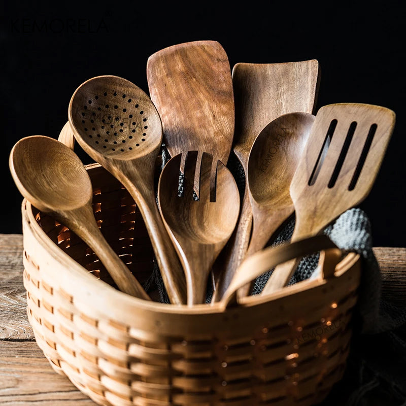 Non-Stick Silicone Cooking Utensils Set with Wooden Handles